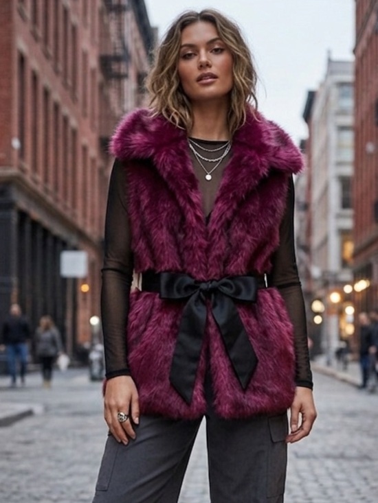 Steve Madden Jackets & Blazers - Steve Madden Magenta Faux Fur Vest Tie Close NWOT